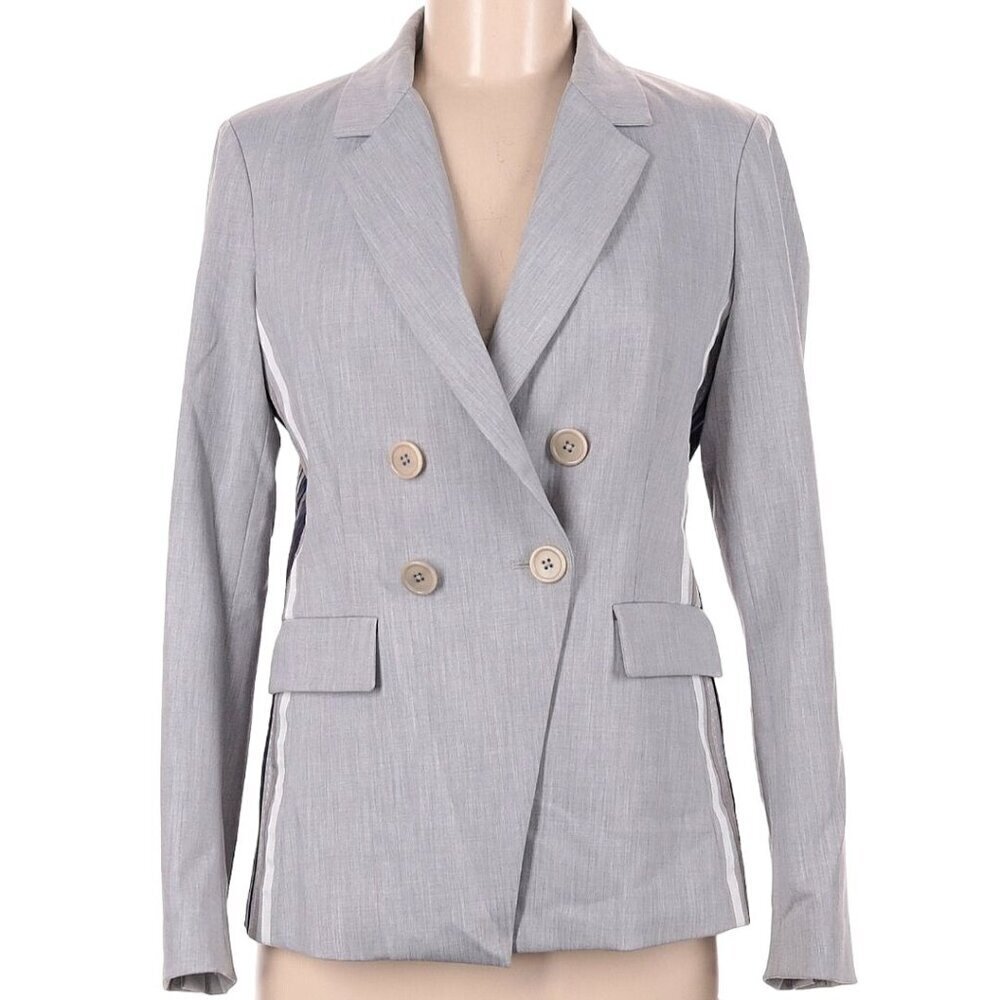 Ecru Pale Gray Double Breasted Striped Side Blazer Size S